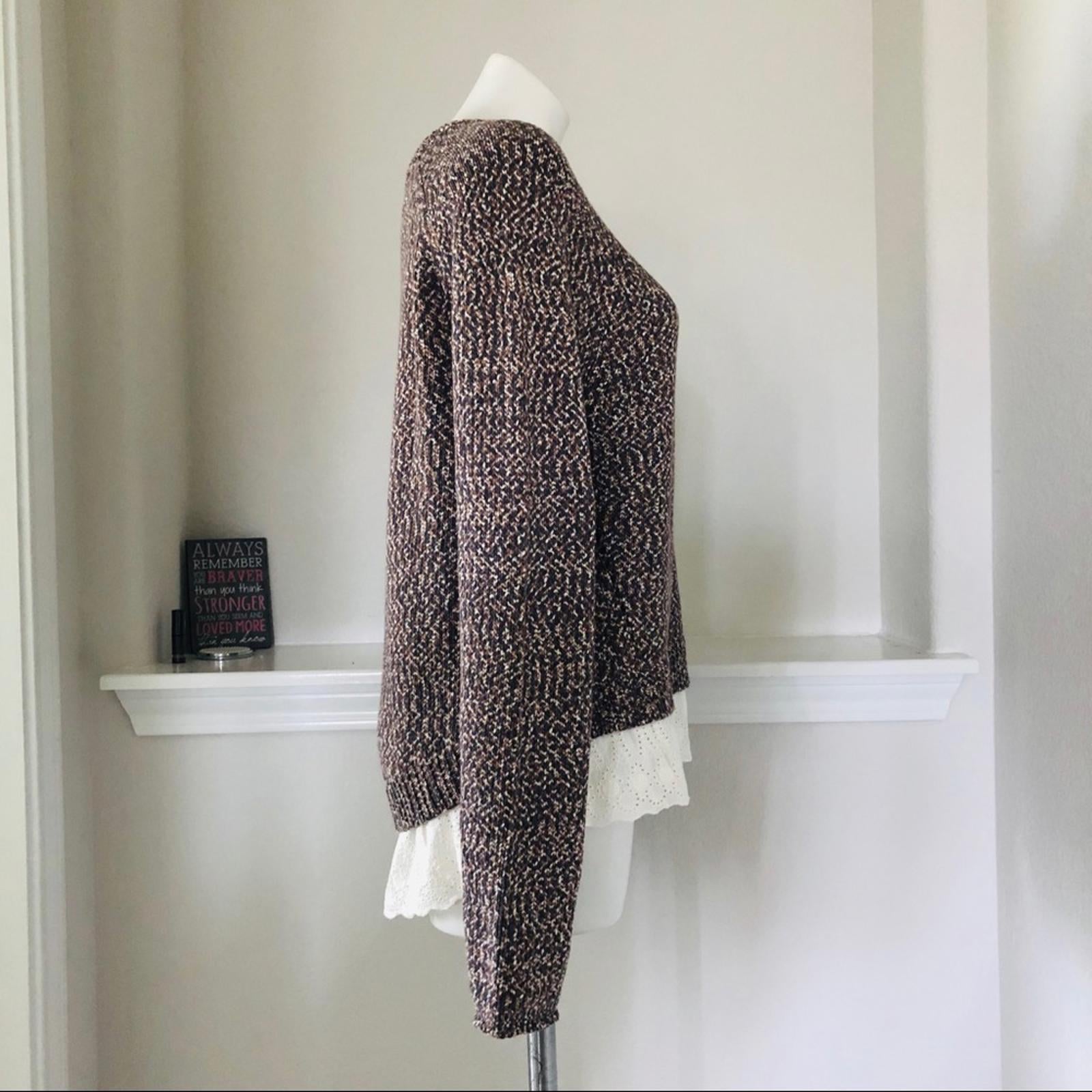 Tart Eyelet Hem Crewneck Sweater in Tan Grey, Size L New w/Tag