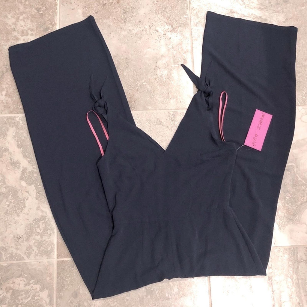 Betsey Johnson Navy Seals Tie Shoulder Wide Leg Jumpsuit Size 8 New w/Tag $128