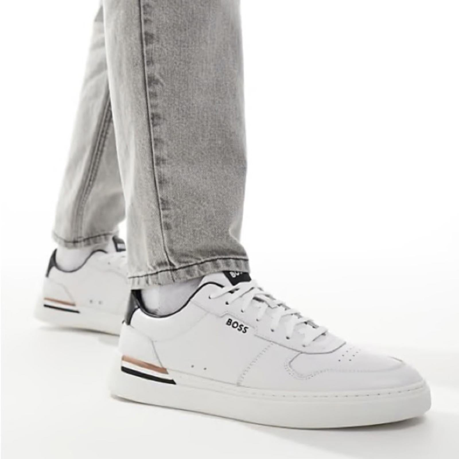 BOSS Leather Sneakers Clint in White, Size 43/10 New in Box