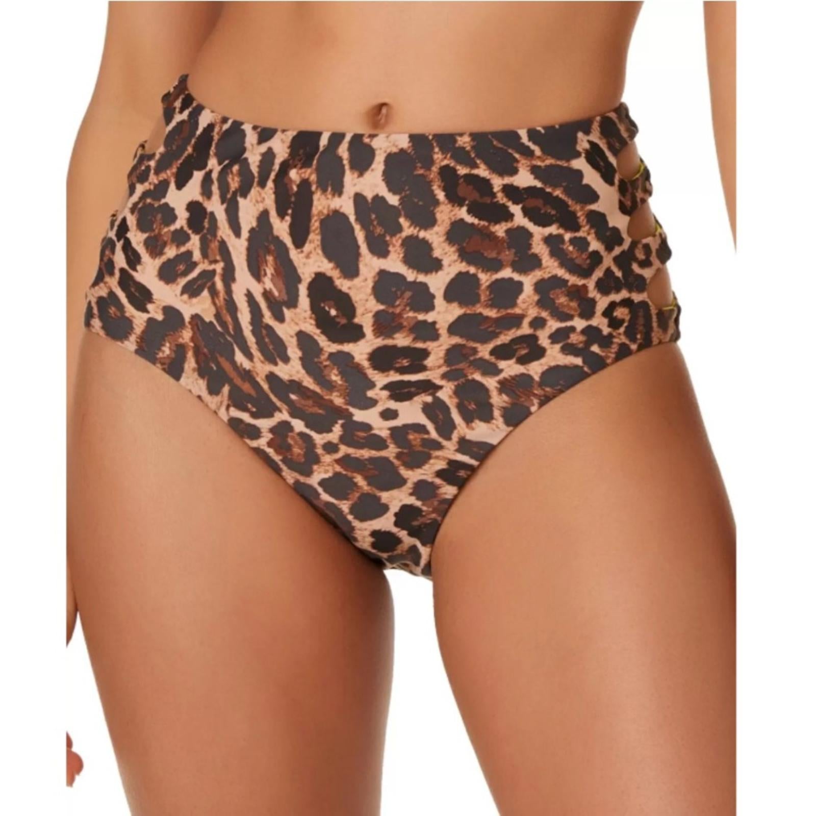 Bar III Beach Cheetah Printed High Rise Bikini Bottom, Size M NEW w/Tag