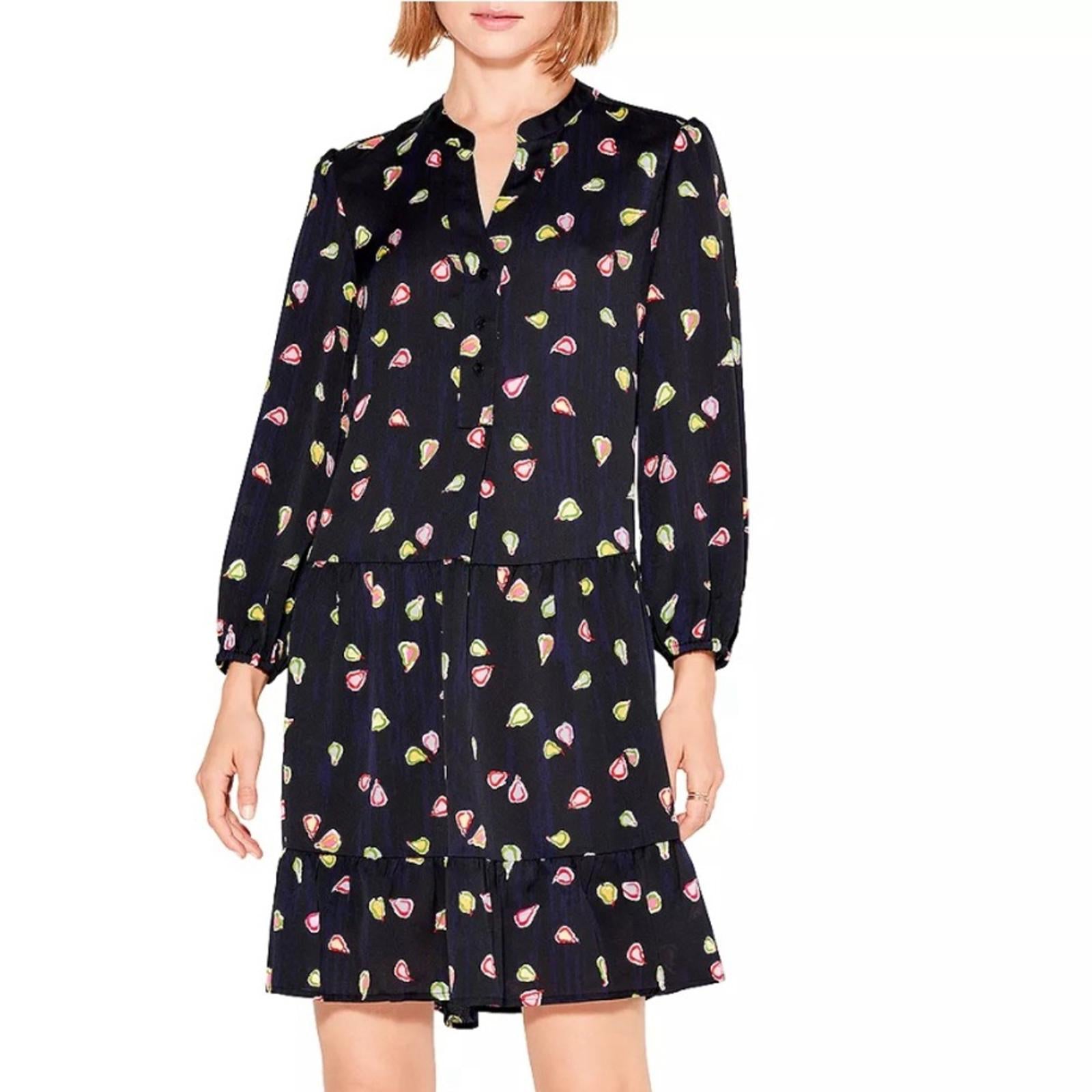 Nic+Zoe Tiered Long-Sleeve Dress w/Mandarin Collar, Black Multi, Size L NWT $188