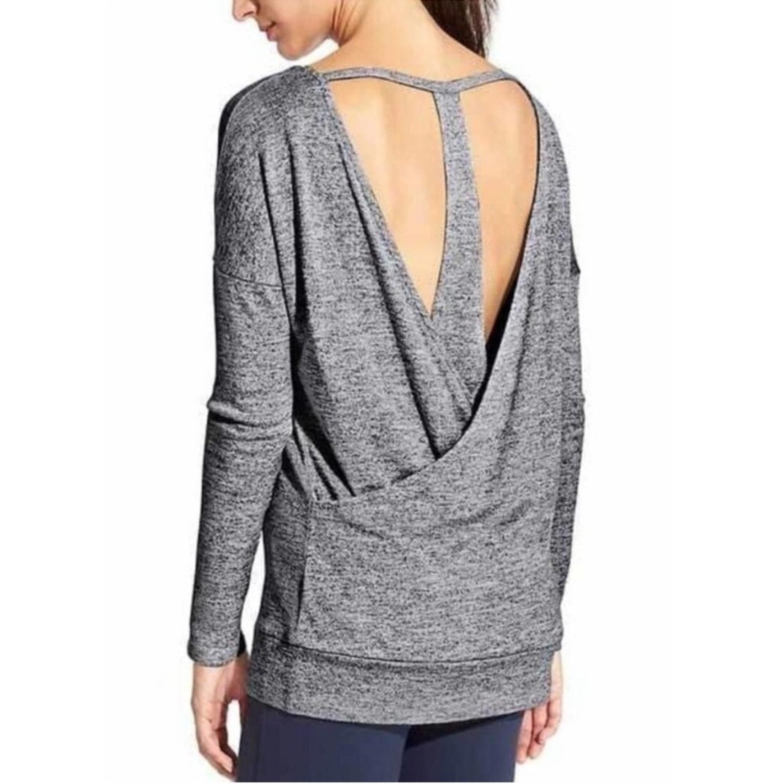 Athleta Open Back Cut-Out Posed Layered Pullover, Grey Heather Size S EXCELLENT!