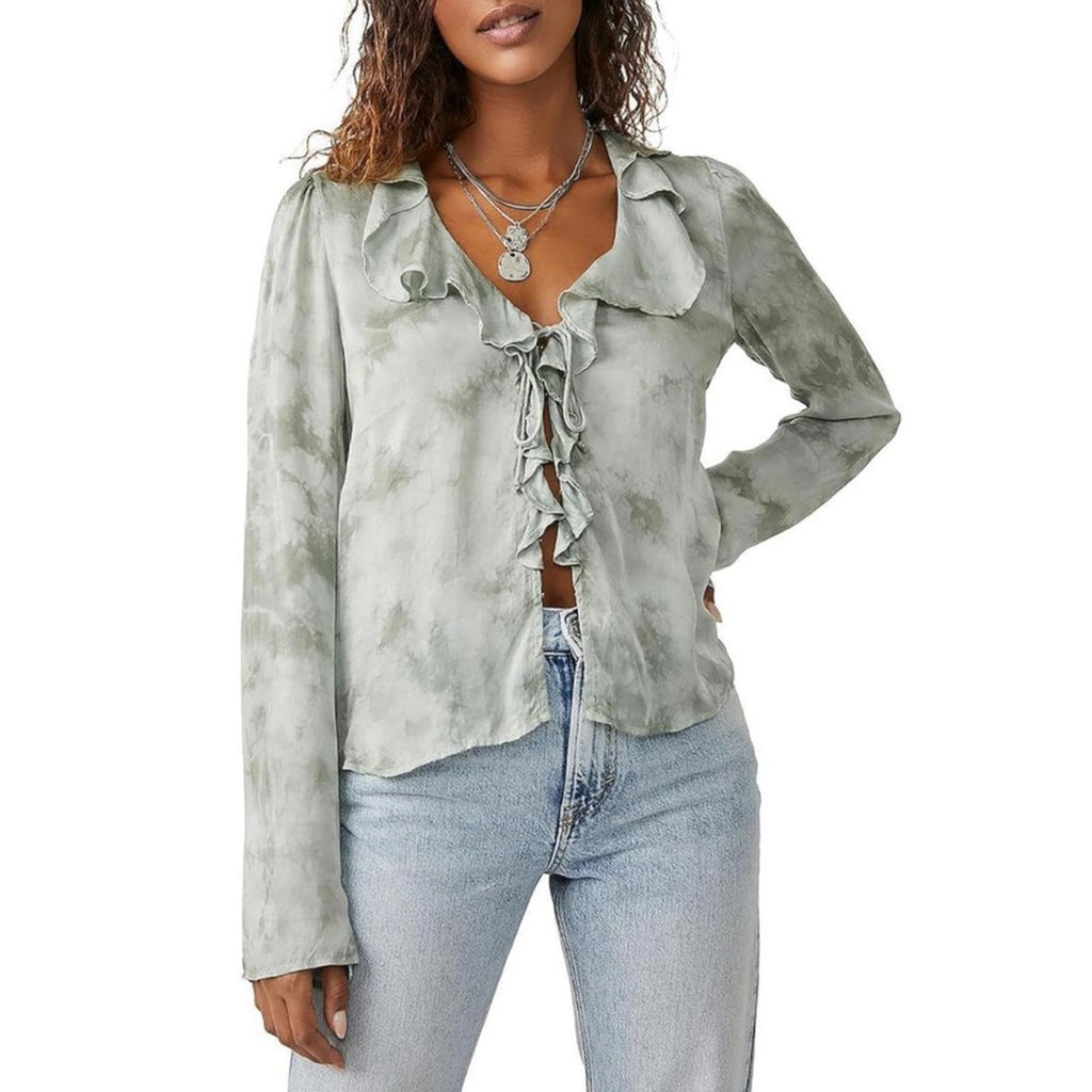 New Free People Women’s Lyocell Tie Front Blouse, Size M New w/Tag Retail $128