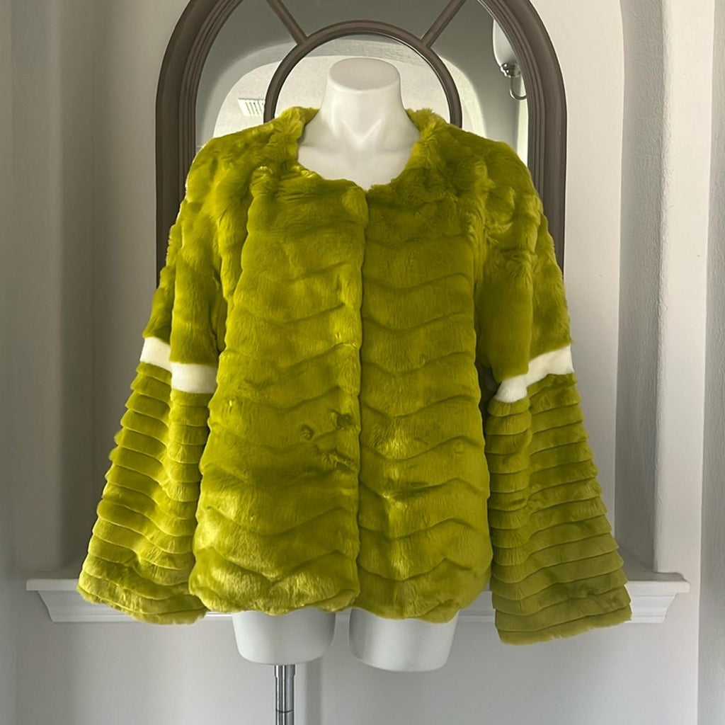 New INDIGO MOON Fur Jacket in Neon Green, Size XL New w/Tag Retail $229