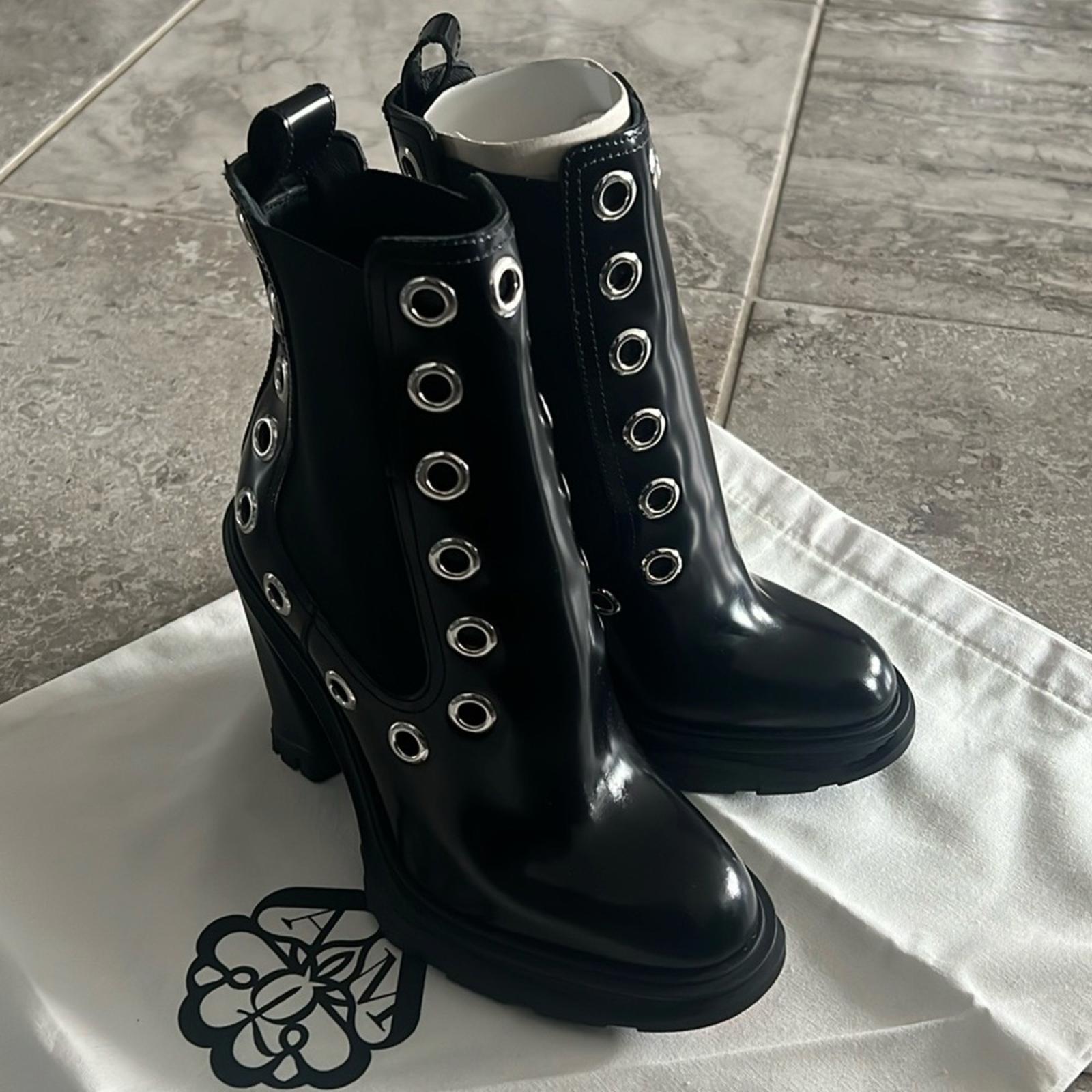 Alexander McQueen Tread Grommet Embellished Black Boots, Size 39.5, Retail $1290