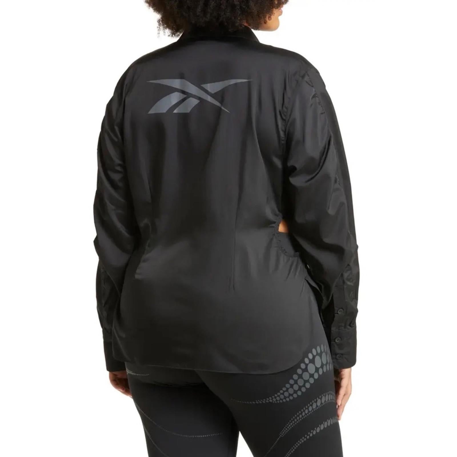 Reebok x Cardi B. Ruched-Sleeve Active Shirt in Black, Plus Size 2X New w/Tag