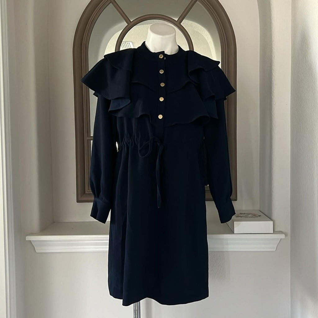 SANDRO Wendy Ruffle Collar Dress, Marine Size FR 36 | US 4, New w/Tag