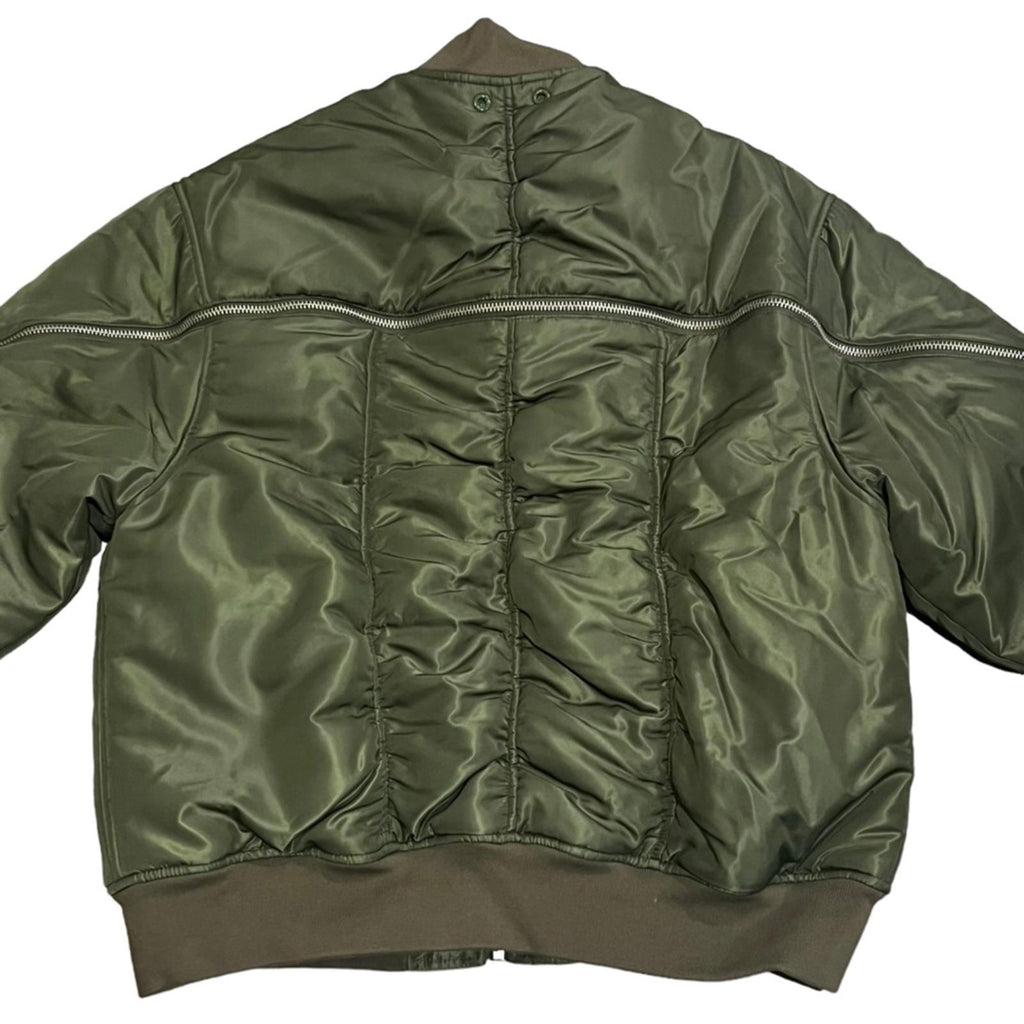 All Saints Scout Ruched Bomber Jacket in Khaki Green, Size L New w/Tag