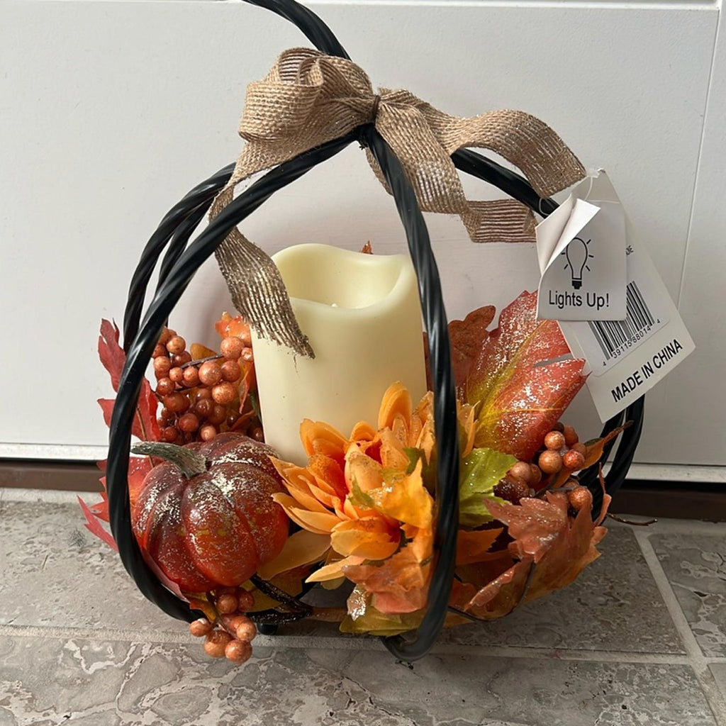 Harvest Pumpkin & Floral LED Candle New w/Tag