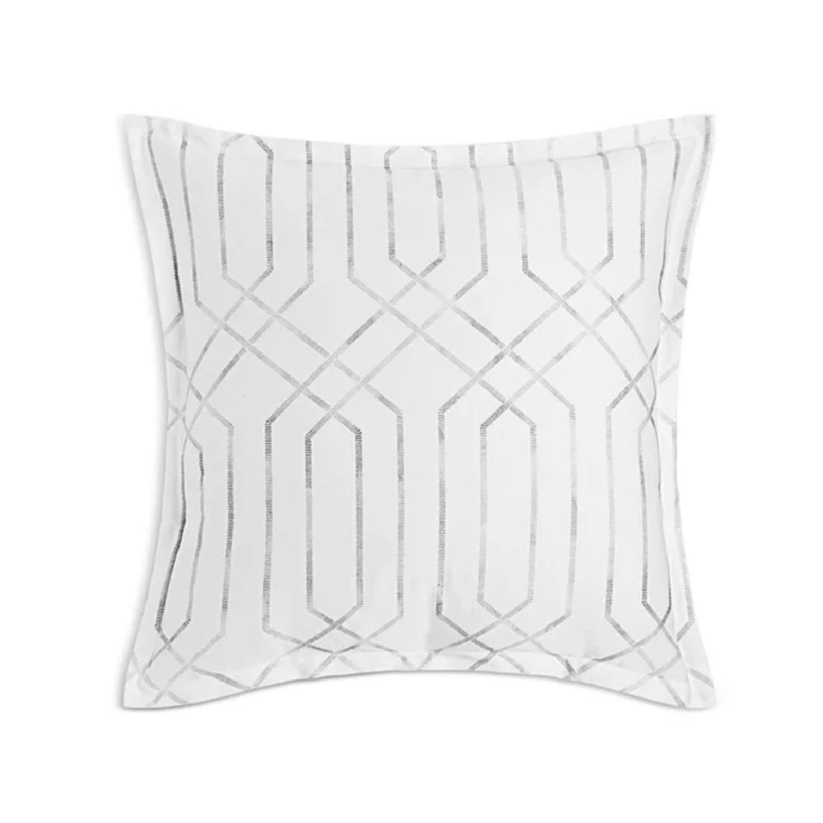2 SKY Textured Trellis Euro Sham (1 Pair) in White/Grey, NEW