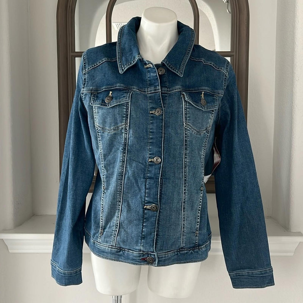 Wrangler Denim Jacket Dark Wash Stretch Weathered, Blue Size XL New