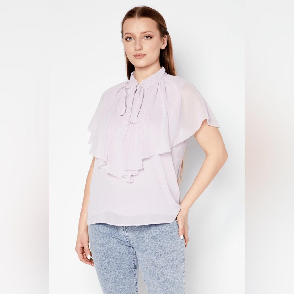 Lauren Ralph Lauren Tie-Neck Crinkle Georgette Cape Blouse Lt Purple Size XL NWT