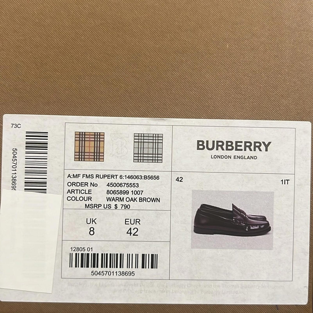 Burberry Brown Coin Loafers in Warm Oak Brown, Size EU42 UK8 US9 New w/Dust Bag