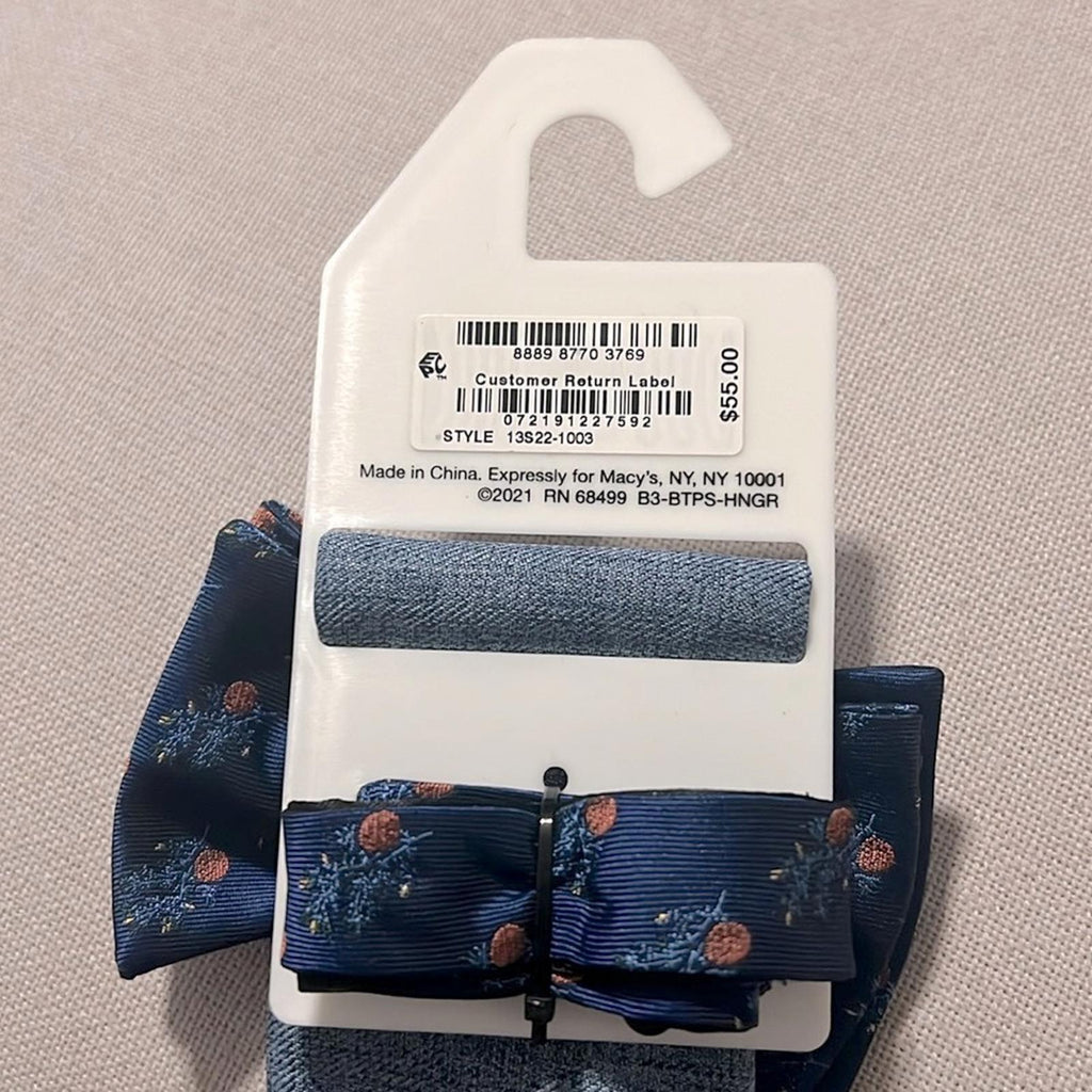 Bar III Bowtie & Pocket Square, Blue Style 13S22-1003 New with Tag