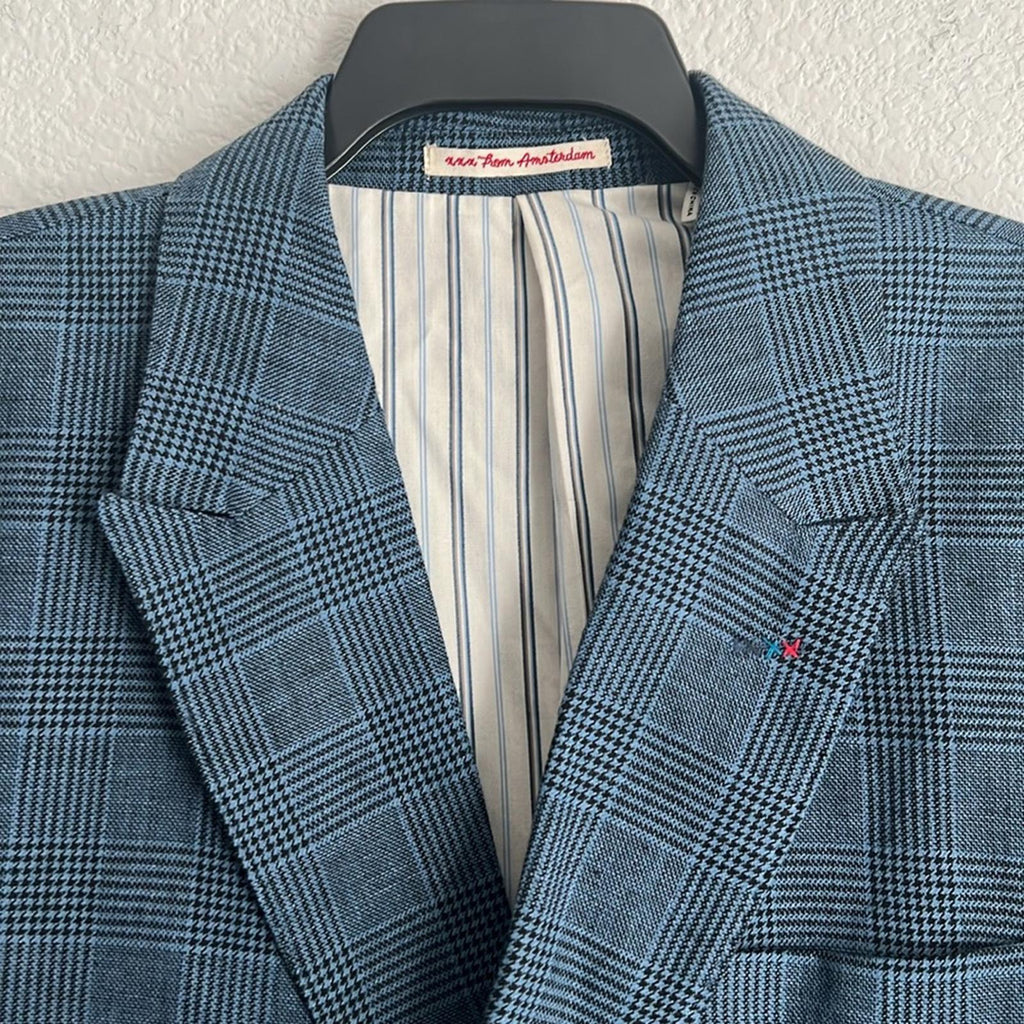 Scotch & Soda Double-Breasted Check Blazer in Blue, Size XXL NEW w/Tag $308