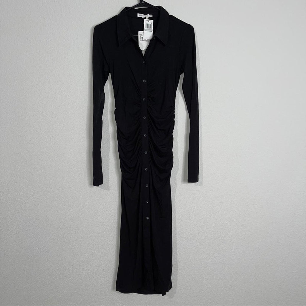 Good American Good Touch Ruched Midi Dress in Black, Size 1 New w/Tag