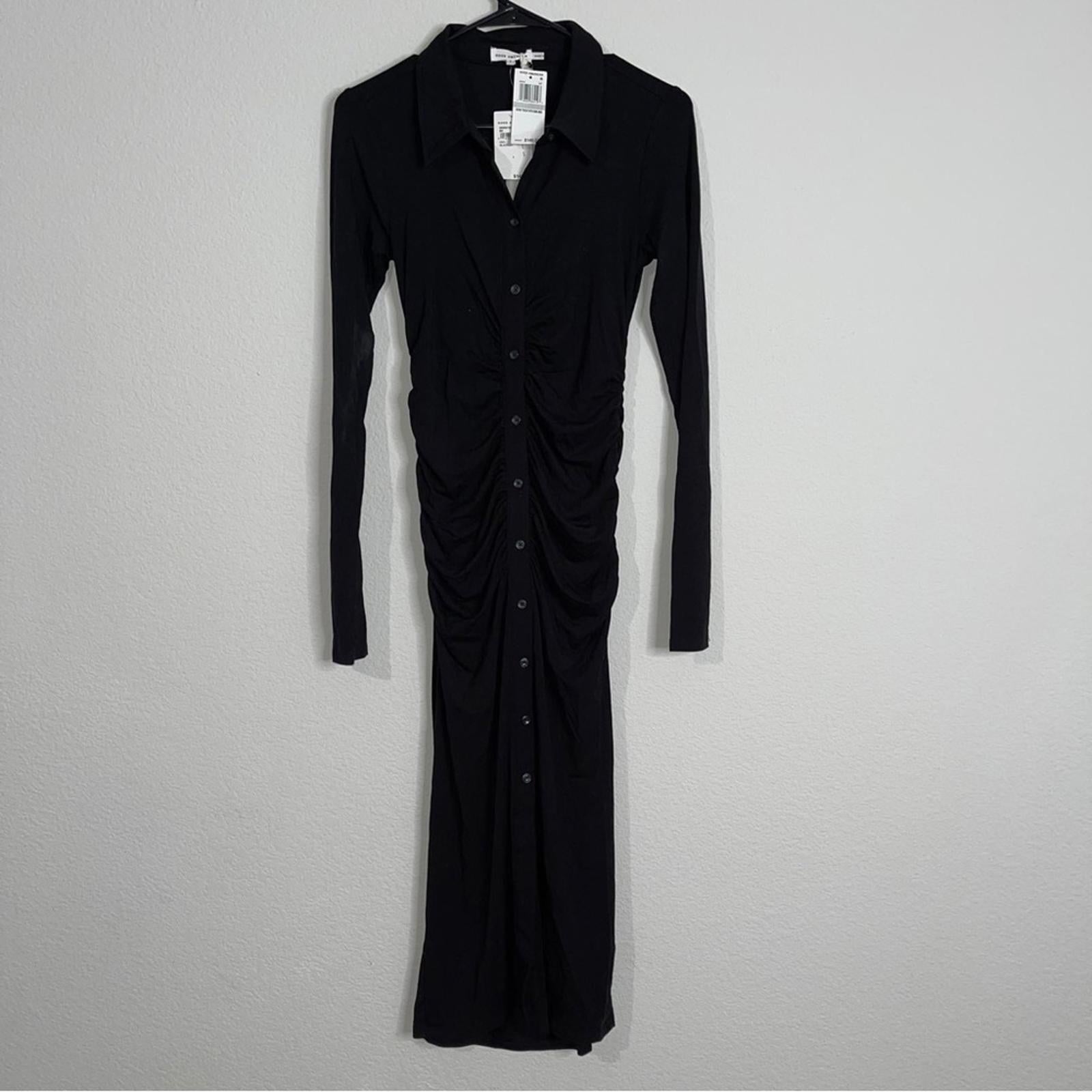 Good American Good Touch Ruched Midi Dress in Black, Size 1 New w/Tag