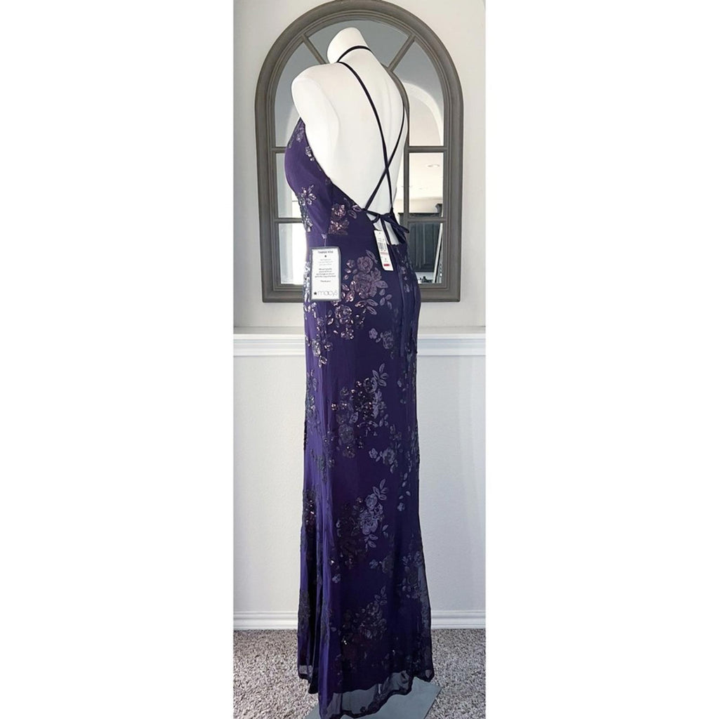 Speechless Embroidered Sequin Mesh Lace-Up Back Gown, Juniors' Size 15 NWT