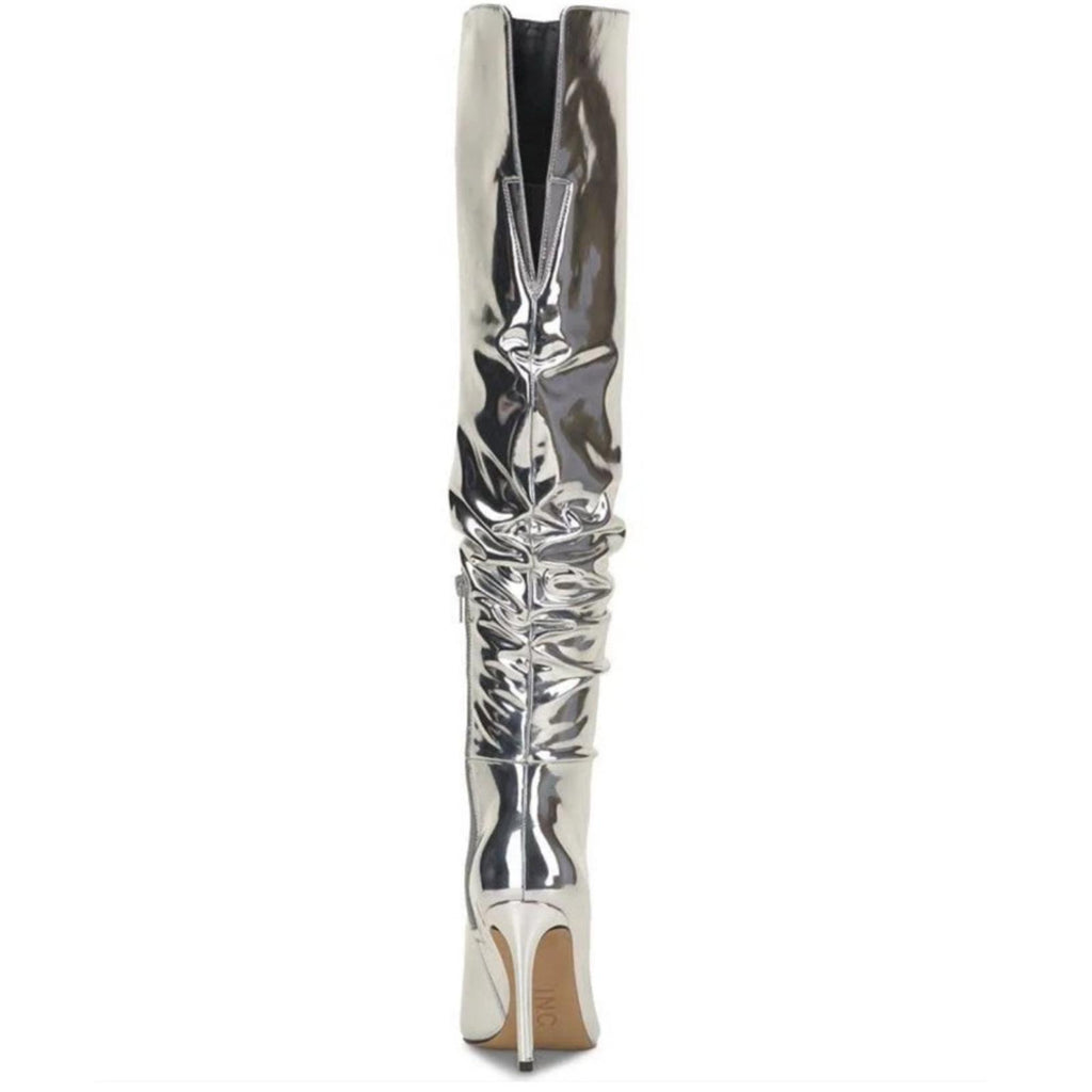 I.N.C. Iyonna Over-The-Knee Slouch Boots in Patent Silver Size 6/36.5 NEW $169.5