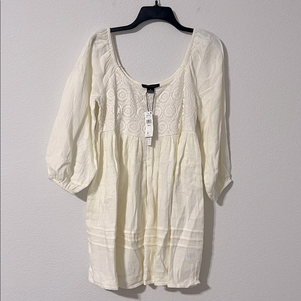 Sanctuary Summer Swing Dress in Gauze w/Crochet, White Size S NEW w/Tag
