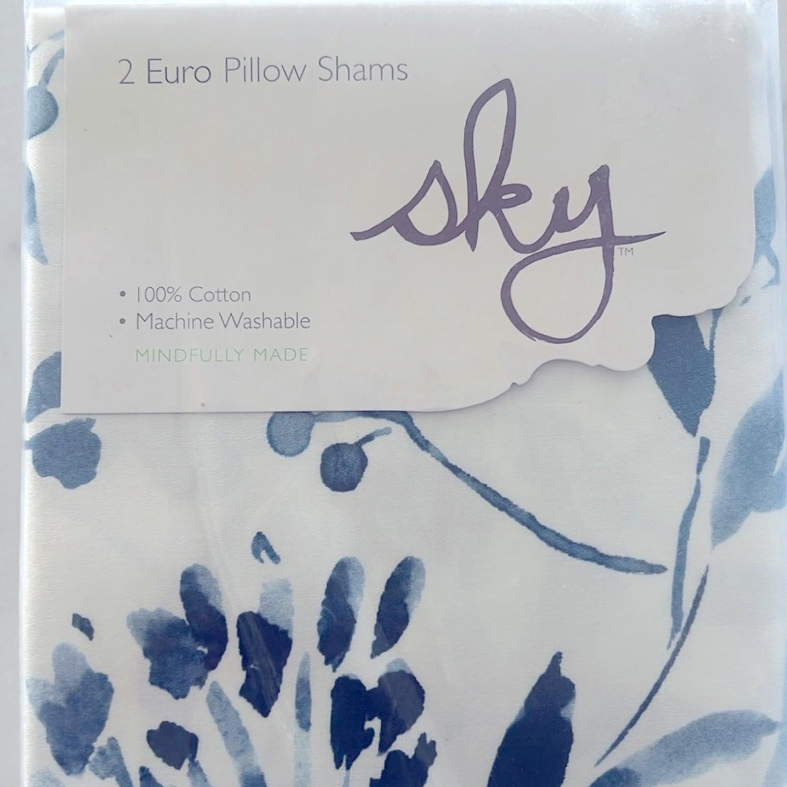 2 SKY Gracie Euro Shams in White & Blue, New in Box $160
