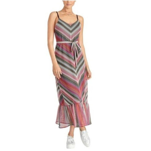 Rachel Roy Finn Metallic Striped Maxi Dress in Pink Grey Mesh Size XL NEW $139