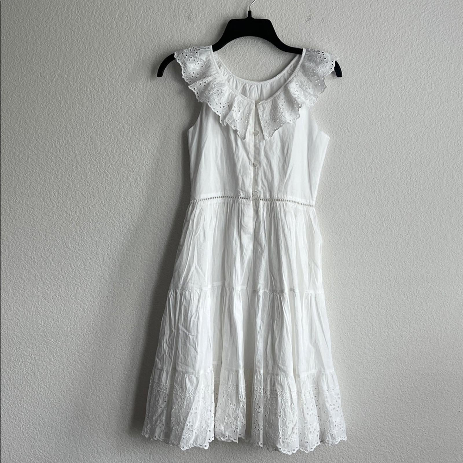 Polo Ralph Lauren White Tonal Eyelet Trim Day A-Line Dress, Size 14, NWT