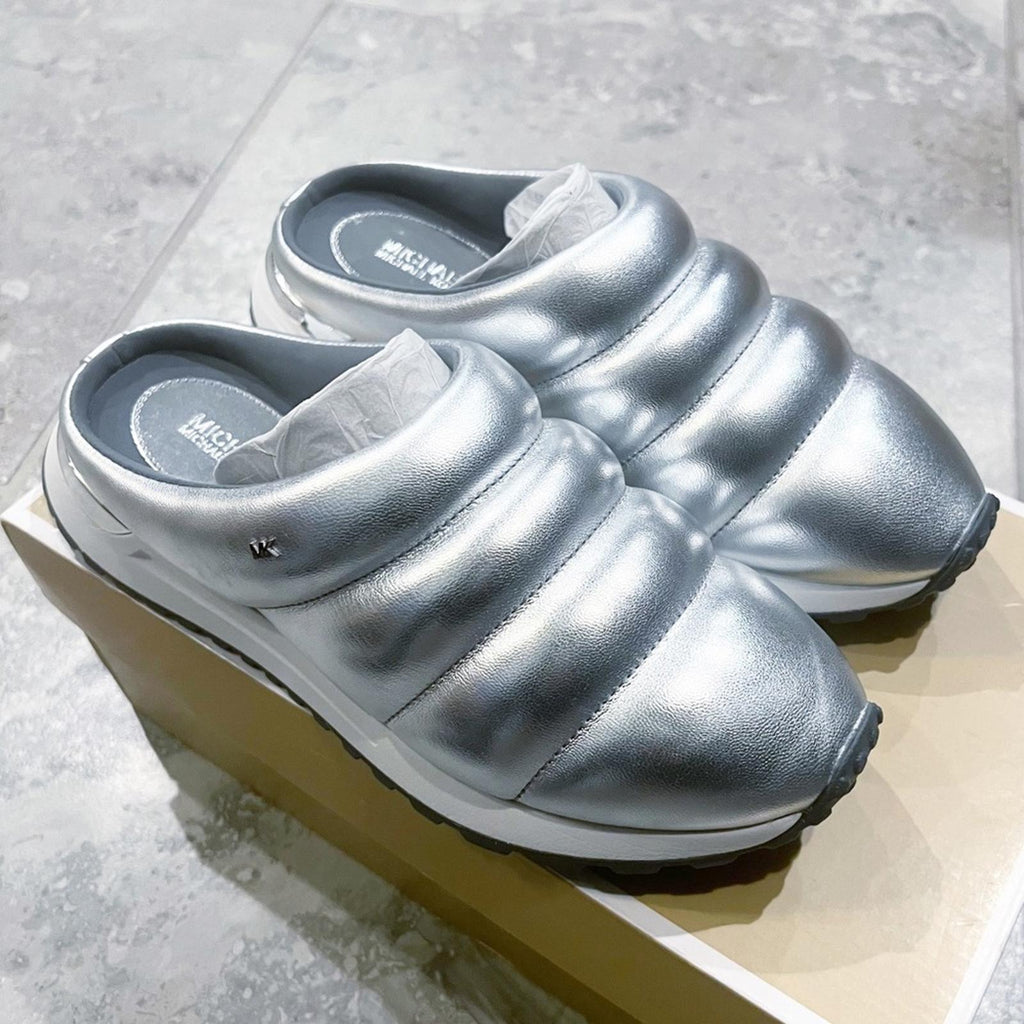 Michael Kors Epic Slip-On Sneakers/ Clogs, Quilted Silver Size 6.5 New in Box