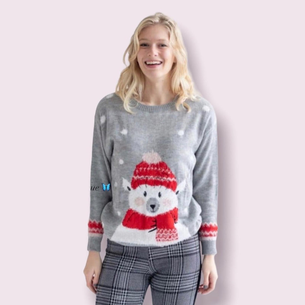 POOF New York Holiday Polar Bear Crewneck Sweater in Grey, NWT, Size M
