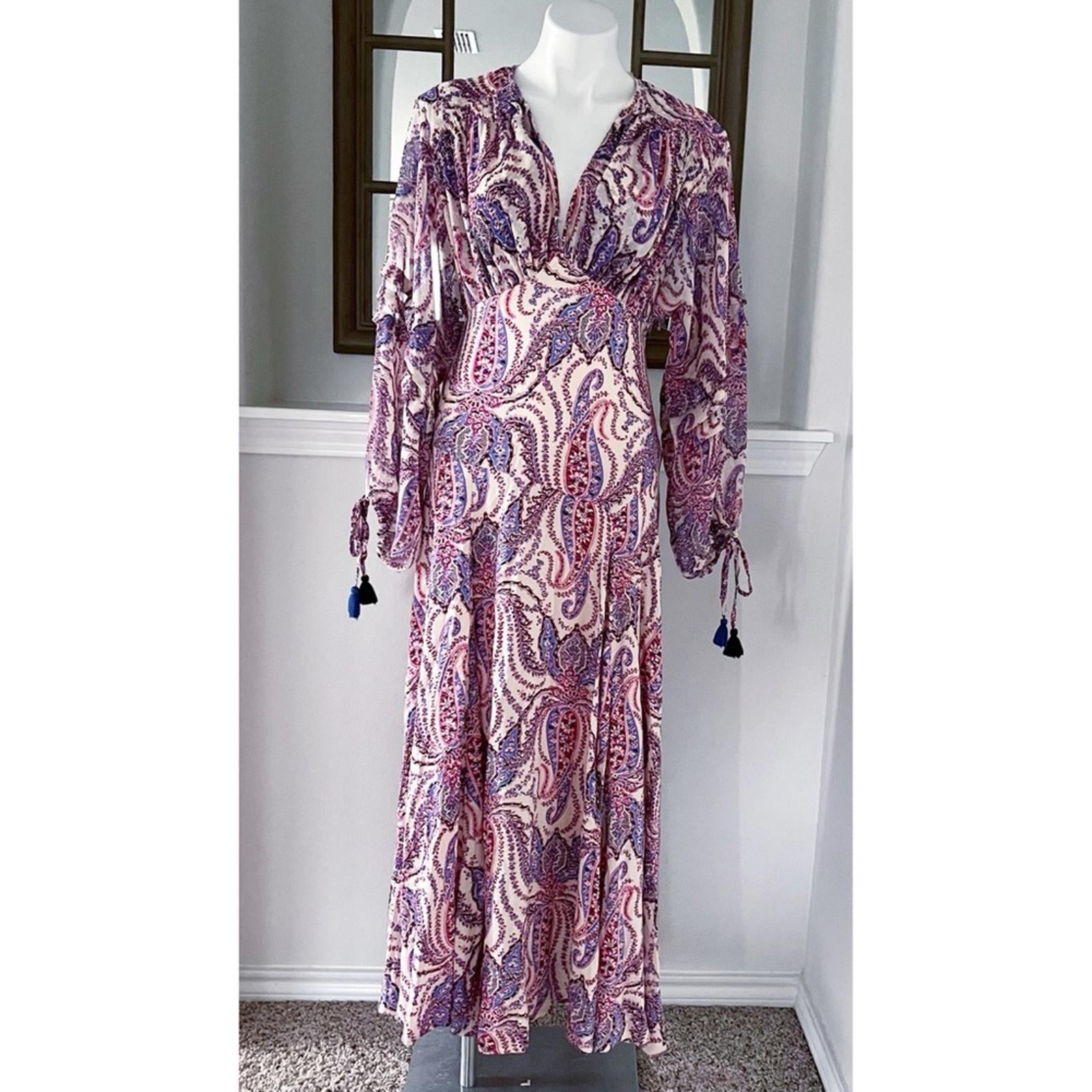 Free People Mirage Boho Printed Blouson Sleeve Maxi Dress, Size 4, New w/Tag