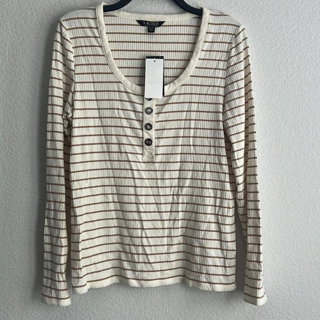 Lauren Ralph Lauren Mascarpone Cream Striped Jersey Women’s Size XL NWT