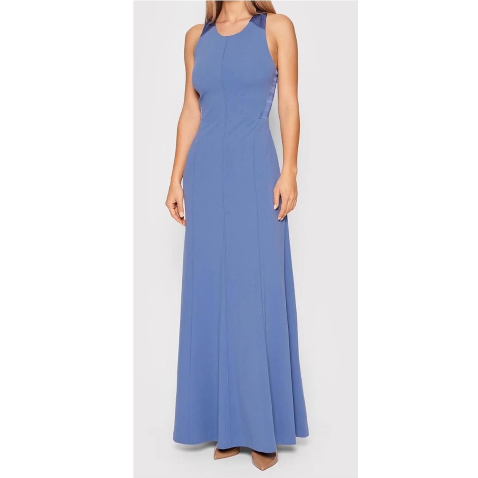 New DKNY Cross-Back Scuba Crepe Jewel Neck Evening Gown, Size 8 New w/Tag