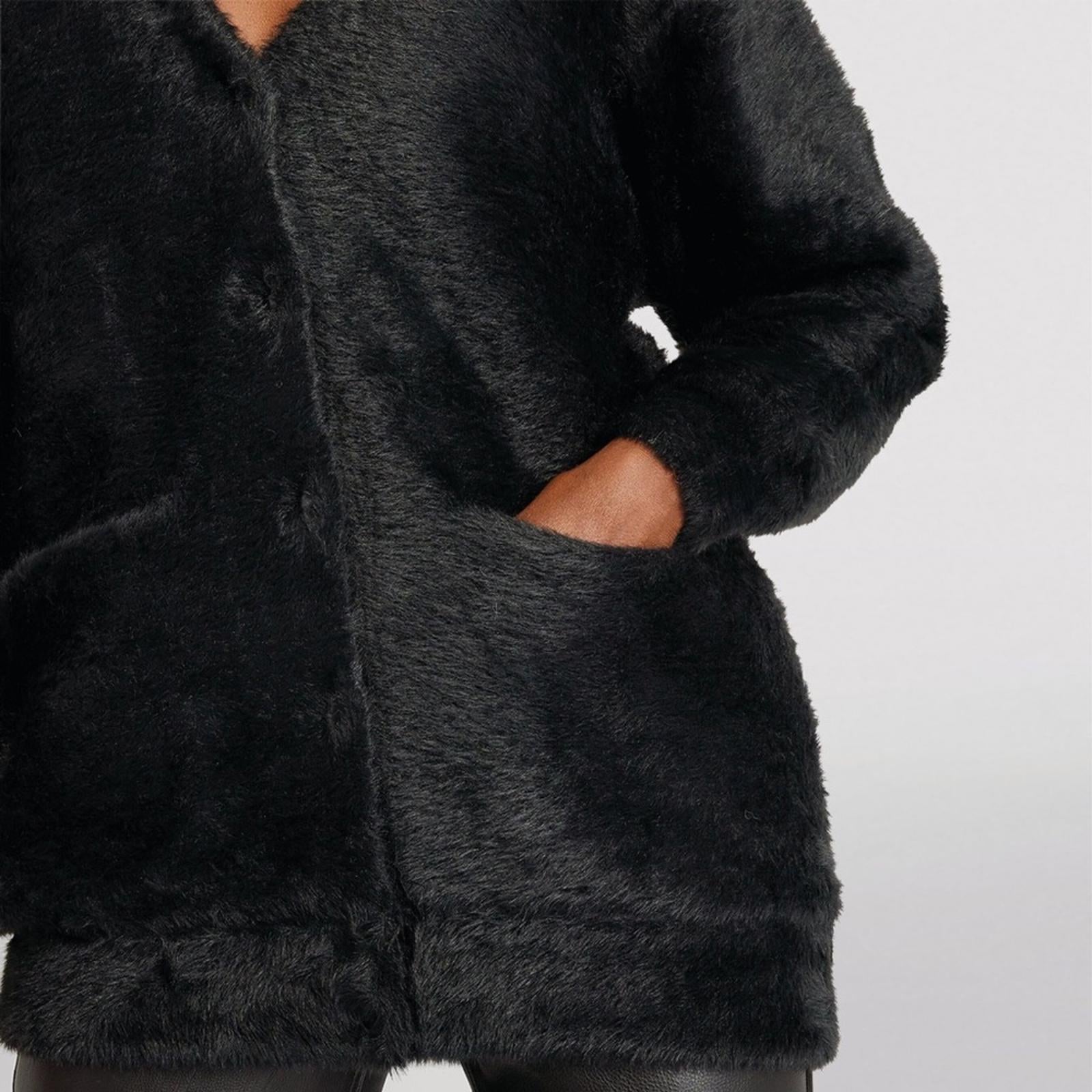 New ALEXANDER WANG V-Neck Faux Fur Cardigan w/Quilted Lining in Black Size L NWT