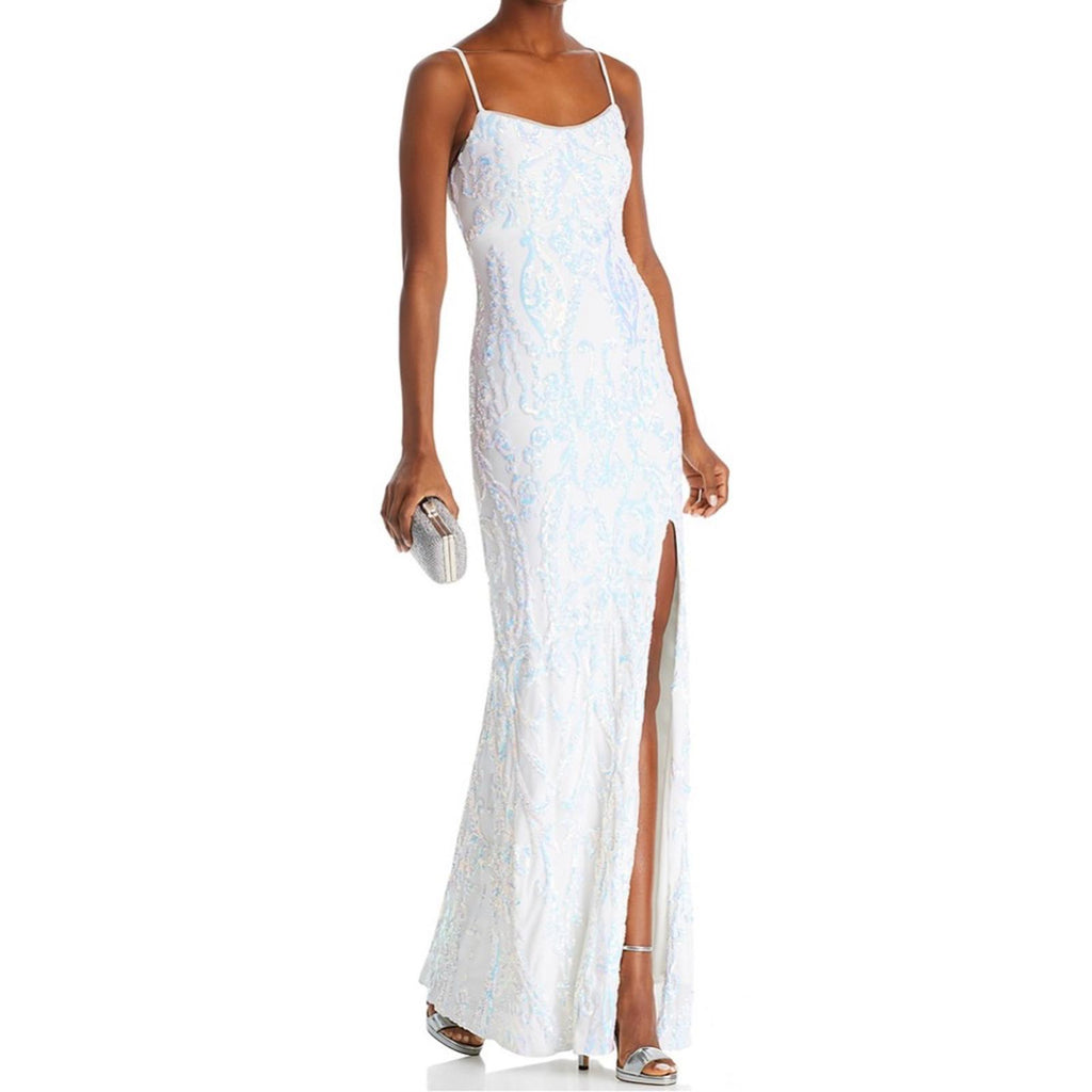 Aqua x Bloomingdale’s Filigree Sequin Gown in White Size 4 New w/Tag Retail $338