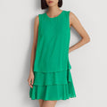 Lauren Ralph Lauren Round Neck Georgette Ruffled Shift Dress, Green Size 8 NWT