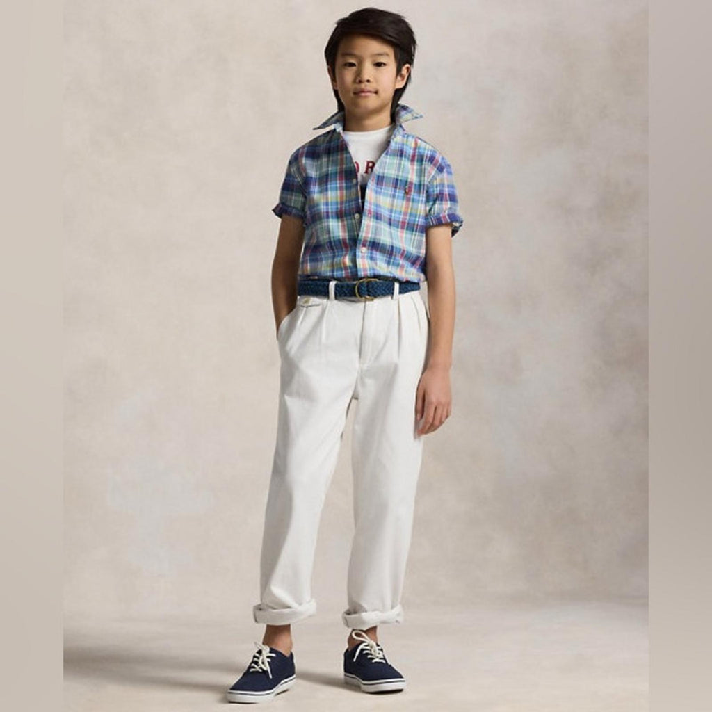 Ralph Lauren Plaid Oxford Short-Sleeve Shirt in Blue Multi, Size M(10-12), NWT