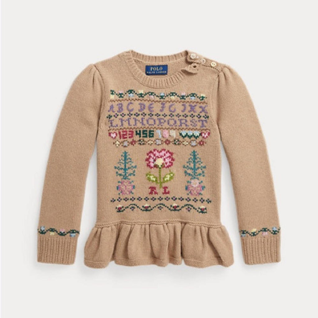 Polo Ralph Lauren Intarsia-Knit Wool-Blend Peplum Sweater, Size 6X, New w/Tag