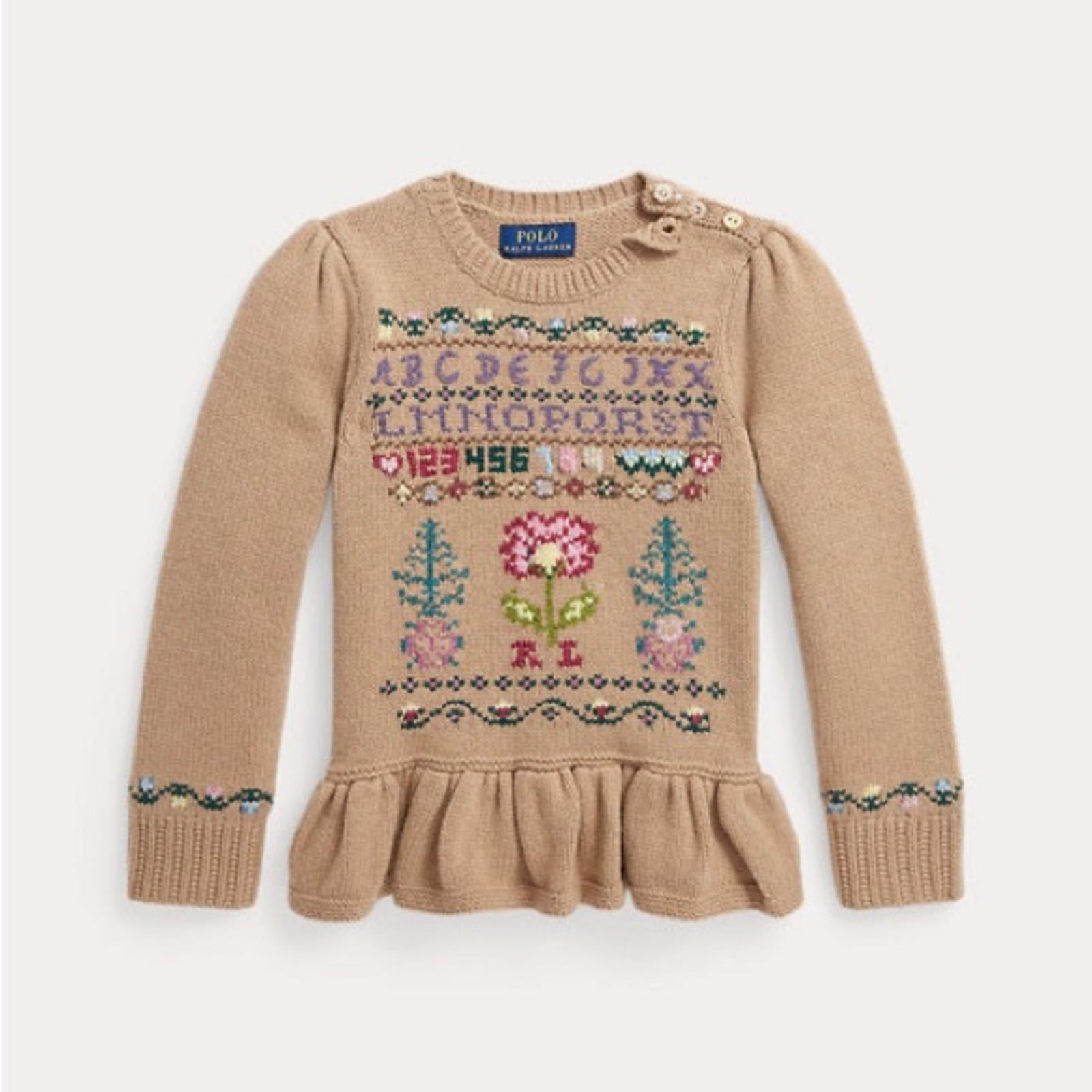 Polo Ralph Lauren Intarsia-Knit Wool-Blend Peplum Sweater, Size 6X, New w/Tag