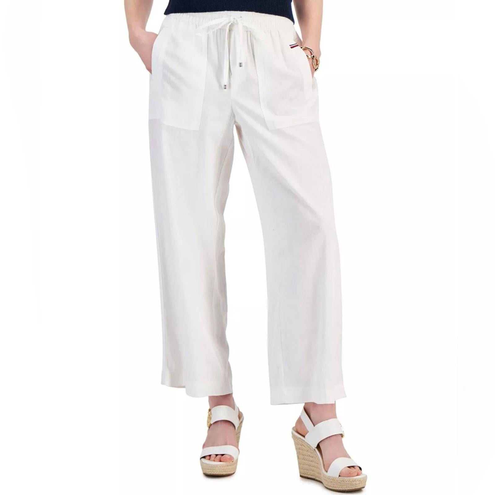Tommy Hilfiger Linen-Blend Drawstring-Waist Straight-Leg Pants Size XL NWT $89.5