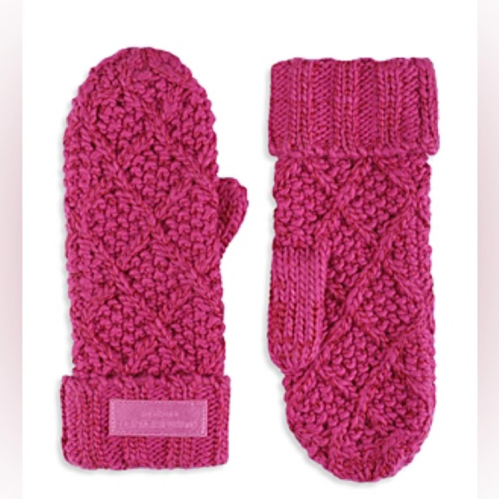Kurt Geiger Metallic Cable Knit Mittens Pink , One Size, New with Tag