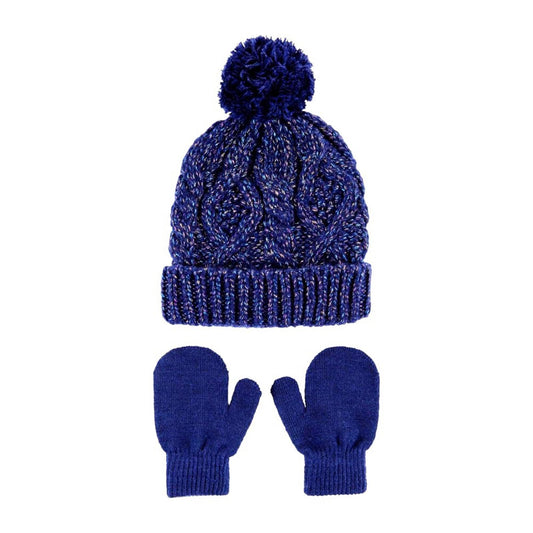 Carter’s 2-Pc Set Cable Knit Hat & Mitten, Metallic Navy Blue, Size 12-24 NEW