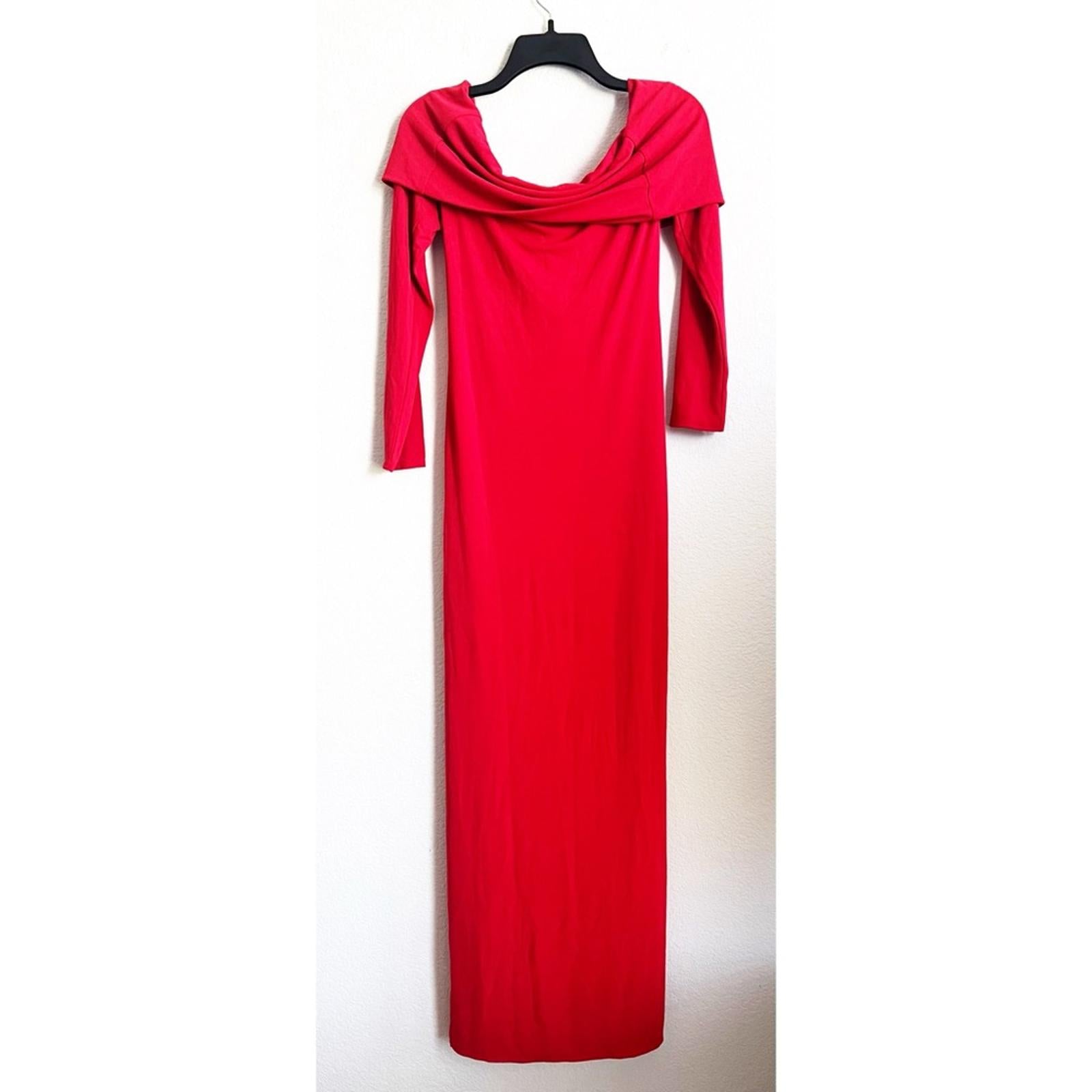 Alice+Olivia Coretta Off-the-Shoulder Long Sleeve Maxi Dress in Red, NWT, Size L