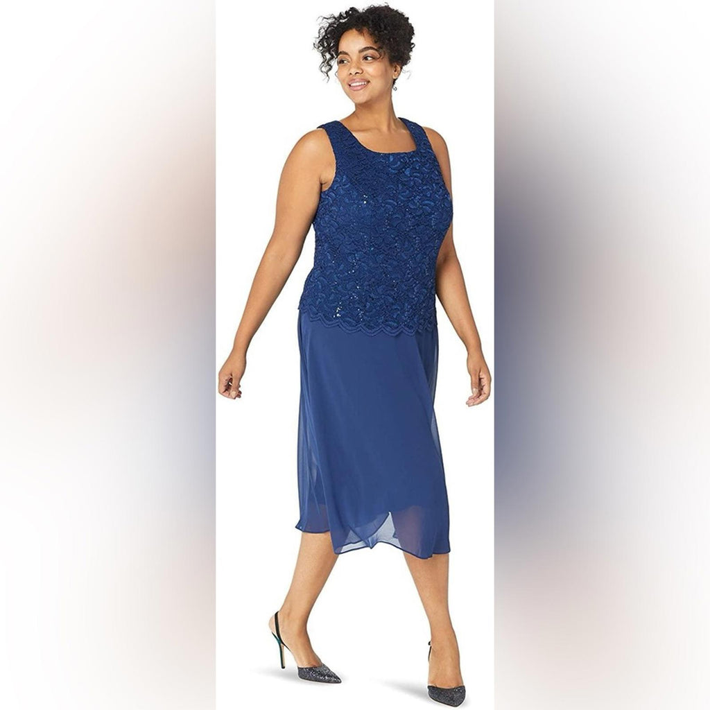 Alex Evenings Navy Chiffon Dress w/Sequin Embellished Overlay Size 20W New w/Tag