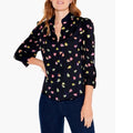 Nic+Zoe Party Pears Button Front Top, Black Mul Size S New w/Tag Retail $148