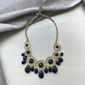Gold-Tone Chain with Blue Rhinestones Necklace, Pristine Condition