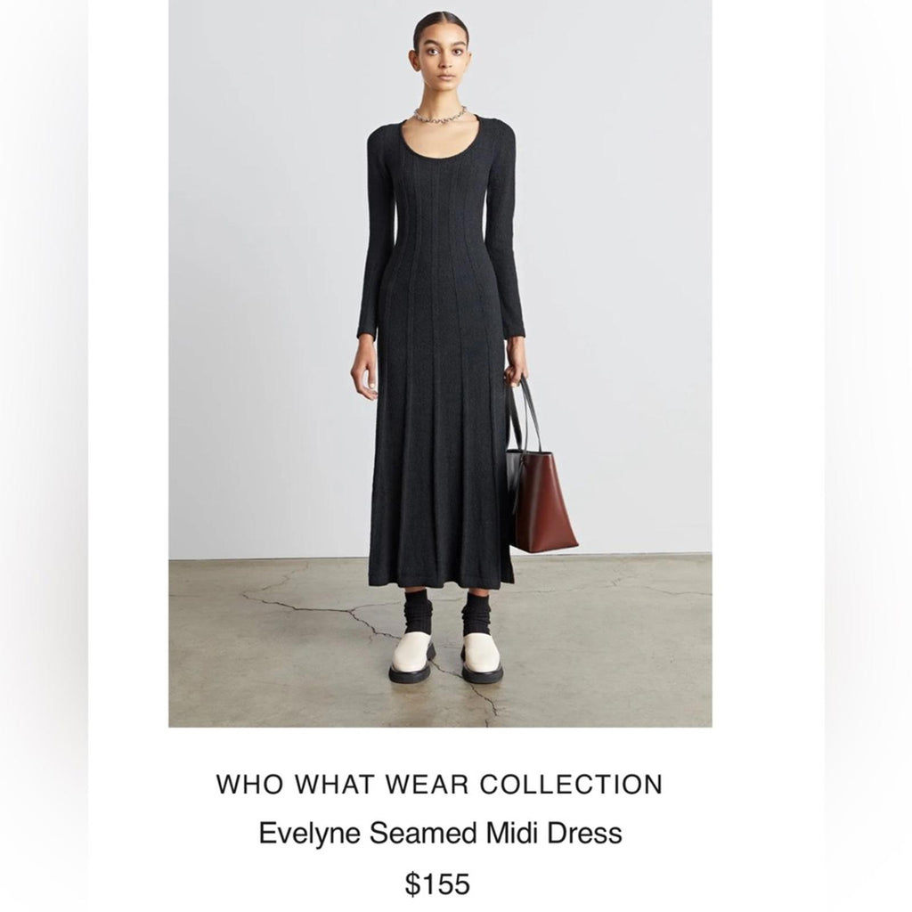 WhoWhatWear Evelyne Seamed Midi Dress, Coal/Black Size XS New w/Tag Retail $155
