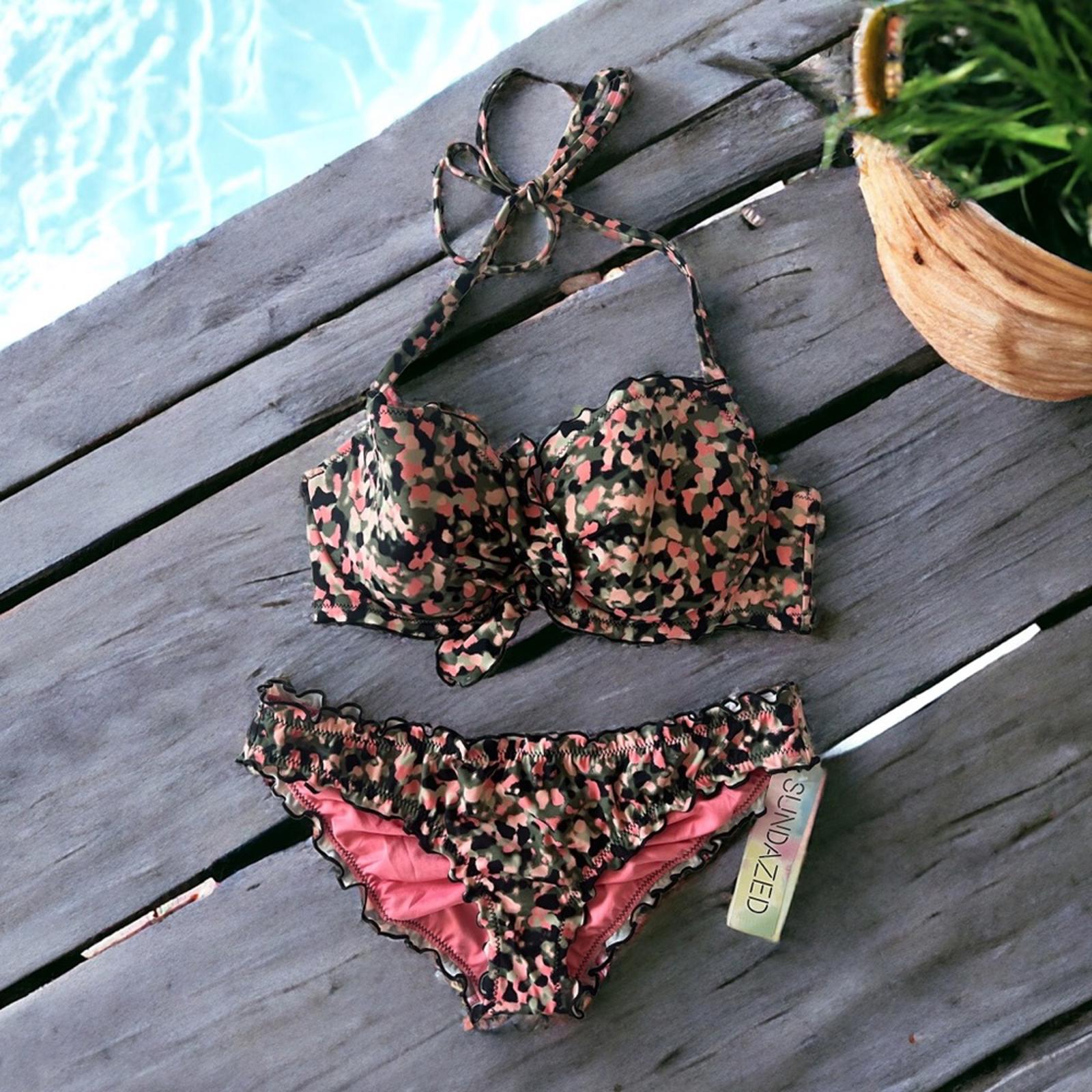 Sundazed Cruise Bikini Set, Mermaid Ruffle Bottom S, Ava Ruffle Bow Top Size 34D