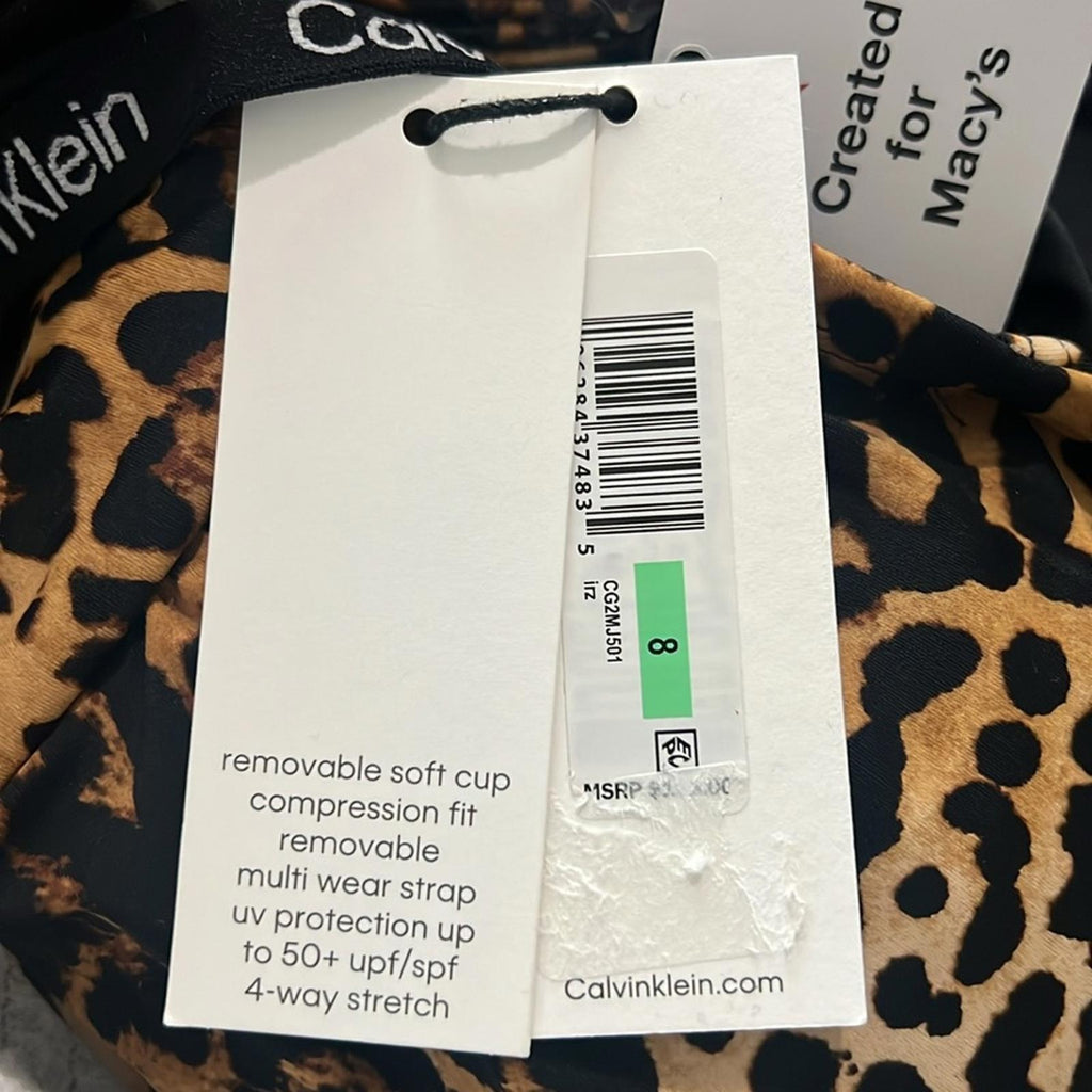 Calvin Klein Leopard-Print Strapless Tummy-Control One-Piece Swimsuit Size 8 NWT