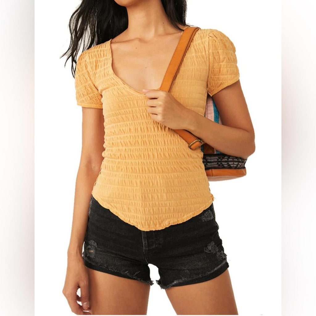 Free People Sugar Cube Smocked Tee, Size S New w/Tag