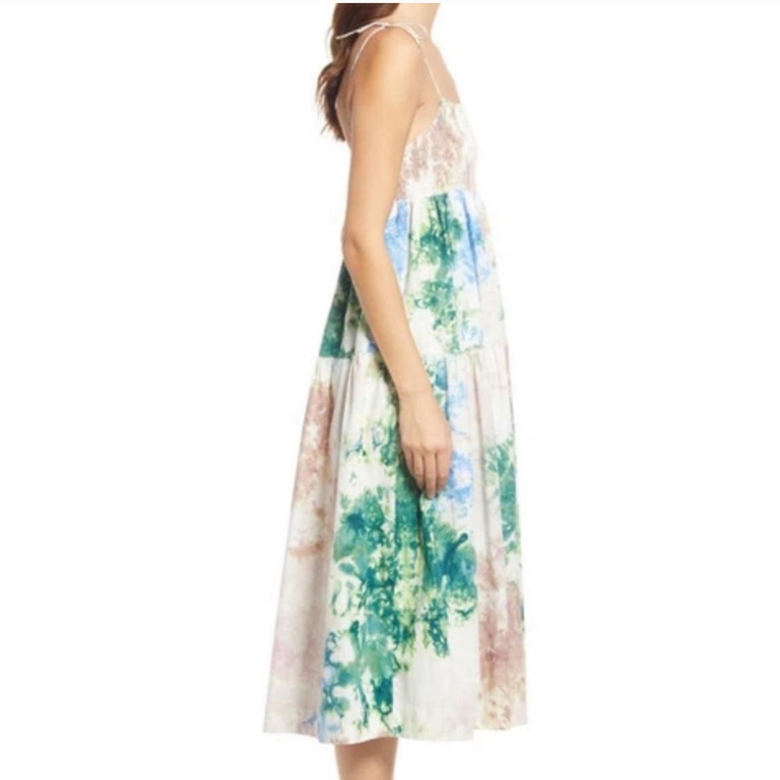 S/W/F Anthropologie Shirred Midi Dress in Skyline, Size S New w/Tag Retail $329